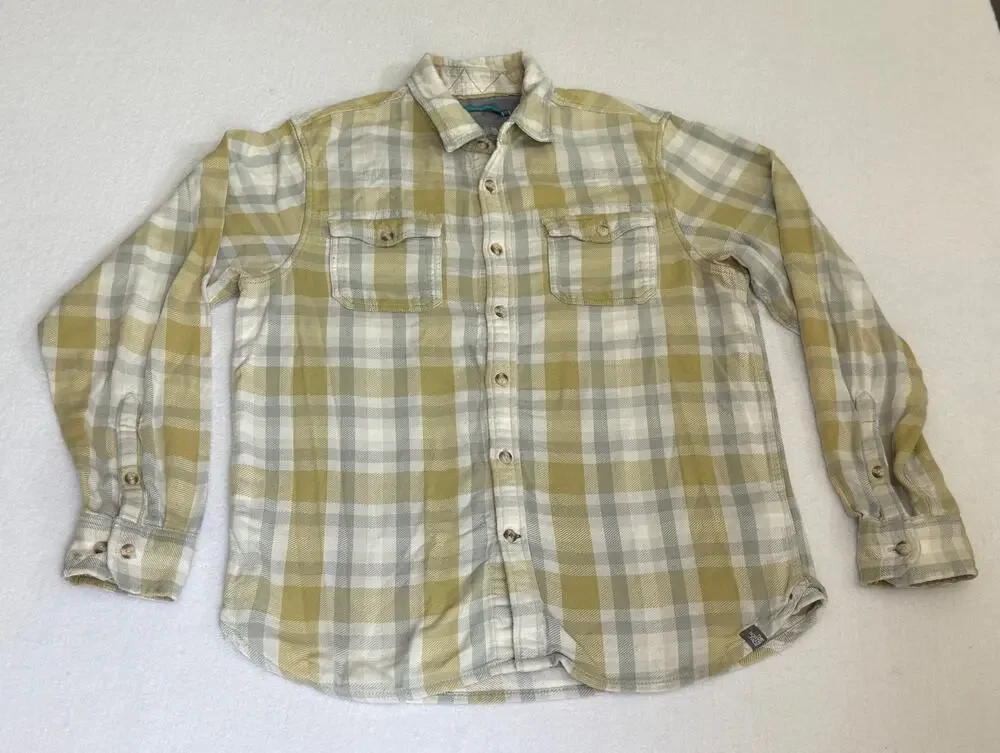 The North Face Mens Plaid Flannel Shirt Size MY ellow Grey Heavyweight Cotton